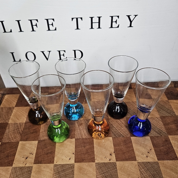 Set of 6 Vintage Bubble Ball Base Bullicante Shot Cordial Glasses MCM Bar Cart - Picture 4 of 11